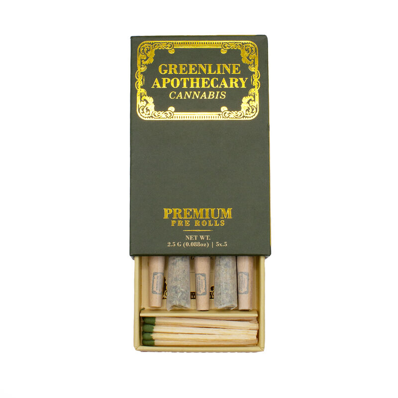 Grapple Pie indica cannabis pre-roll 5-pack, 22.9% THC, Greenline Apothecary